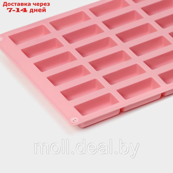 Форма для шоколада Доляна "Батончик", силикон, 28×17,5×2 см, 30 ячеек (4,3×1,7см), цвет розовый - фото 5 - id-p227076846