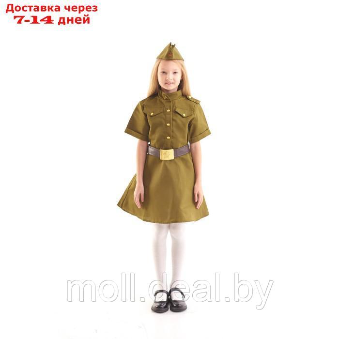 Платье военное для девочки, пилотка, ремень, 3-5 лет рост 104-116 см