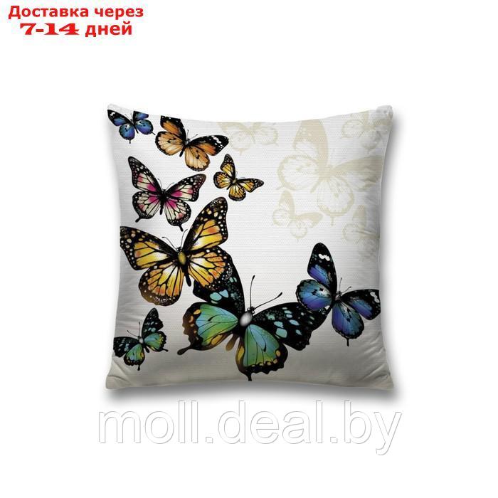Наволочка декоративная "Бабочки на сером фоне", размер 45 х 45 см, вшитая молния - фото 1 - id-p226889583