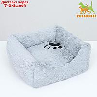 Лежак с подушкой квадратный пухлый "BELKA", 45 х 45 х15 см, мех, сатин, периотек, серый