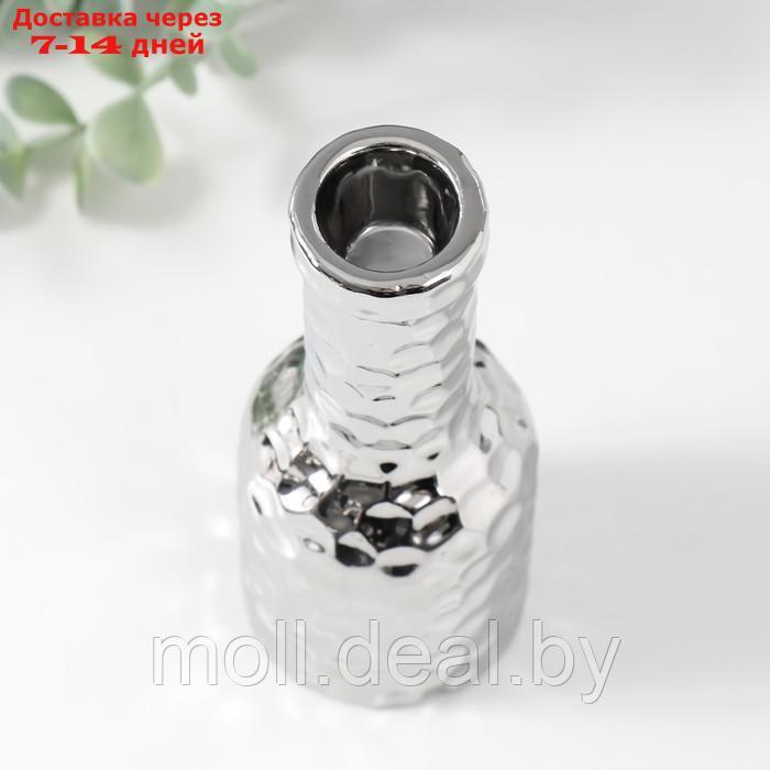 Подсвечник керамика на 1 свечу "Бутыль" d=1,5 см серебро 6х6х15 см - фото 2 - id-p227080867