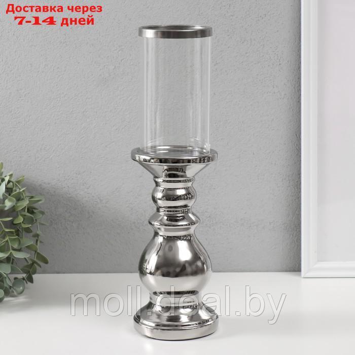 Подсвечник керамика, стекло на 1 свечу "Алберо" d=7,5 см серебро 9,5х9,5х35 см - фото 1 - id-p227080868