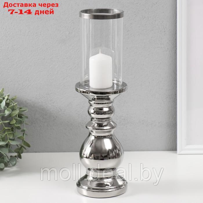 Подсвечник керамика, стекло на 1 свечу "Алберо" d=7,5 см серебро 9,5х9,5х35 см - фото 3 - id-p227080868