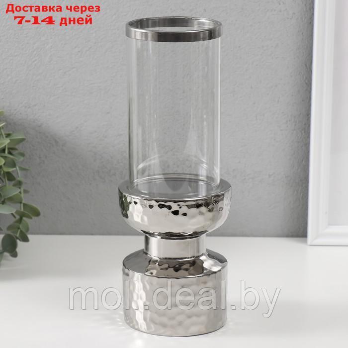 Подсвечник керамика, стекло на 1 свечу "Омут" d=8 см серебро 9,5х9,5х26 см - фото 1 - id-p227080869