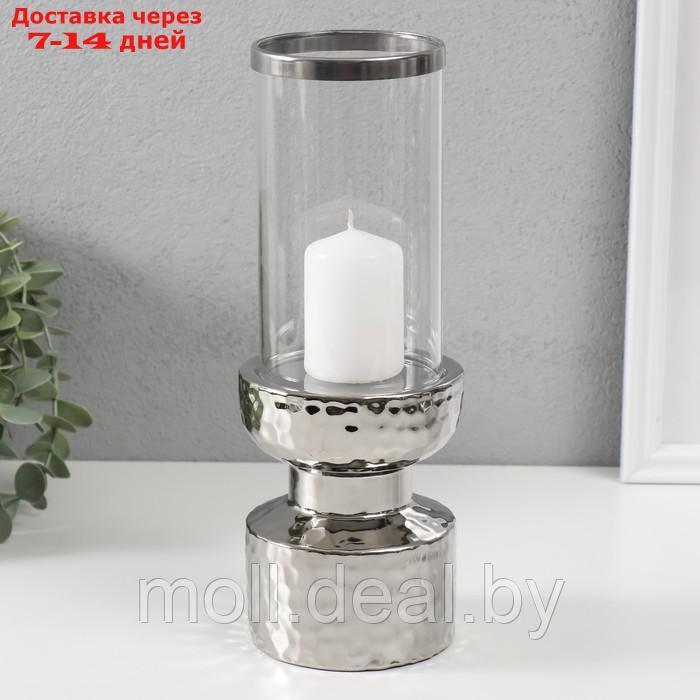 Подсвечник керамика, стекло на 1 свечу "Омут" d=8 см серебро 9,5х9,5х26 см - фото 3 - id-p227080869