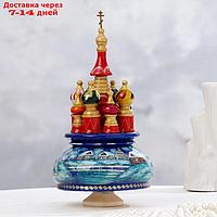 Сувенир музыкальный "Храм", зима, синий фон, ручная роспись