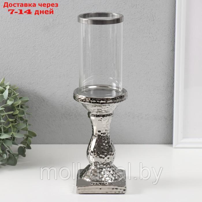 Подсвечник керамика, стекло на 1 свечу "Монти" d=7,5 см серебро 9х9х31,5 см - фото 1 - id-p227080872