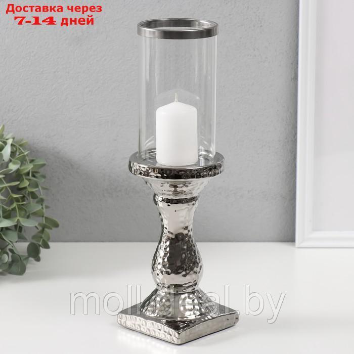 Подсвечник керамика, стекло на 1 свечу "Монти" d=7,5 см серебро 9х9х31,5 см - фото 4 - id-p227080872