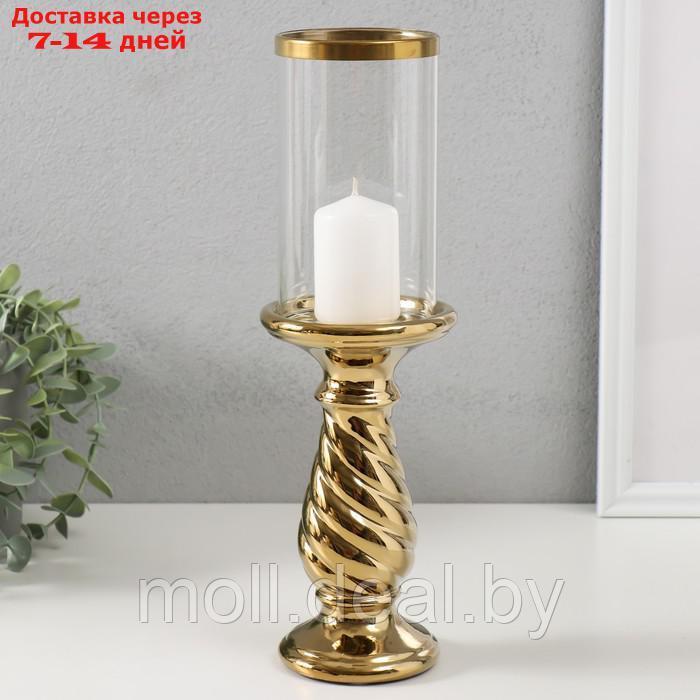 Подсвечник керамика, стекло на 1 свечу "Виток" d=7,5 см золото 9,5х9,5х32 см - фото 3 - id-p227080874