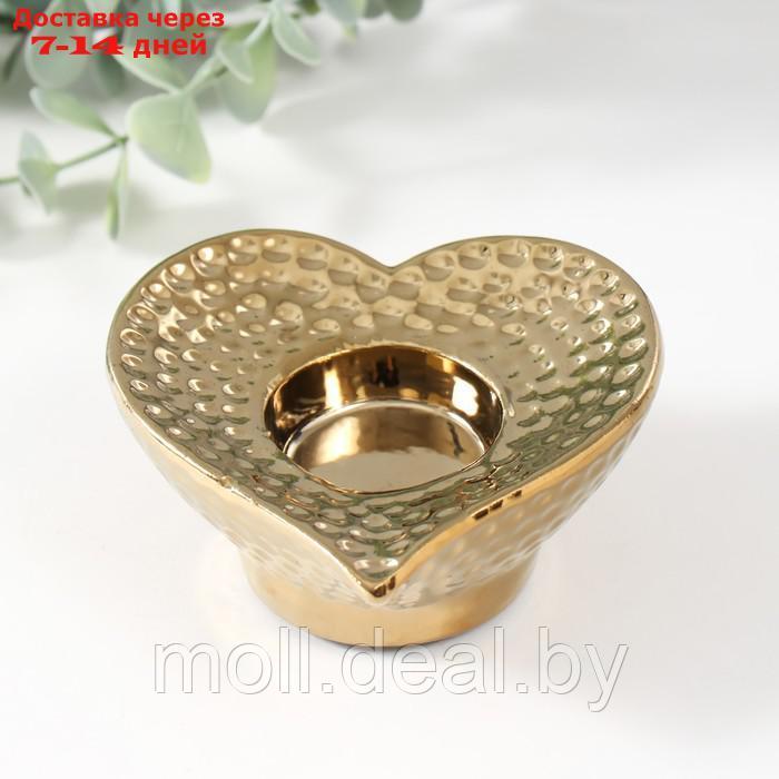 Подсвечник керамика на 1 свечу "Сердце" d=4 см золото 10,2х10,2х4,3 см - фото 1 - id-p227080878
