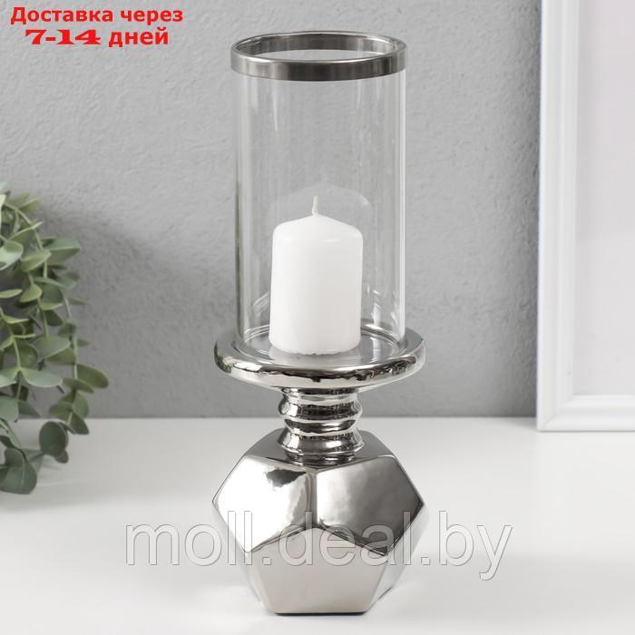 Подсвечник керамика, стекло на 1 свечу "Грани" d=7,5 см серебро 10,5х10,5х27 см - фото 4 - id-p227080879
