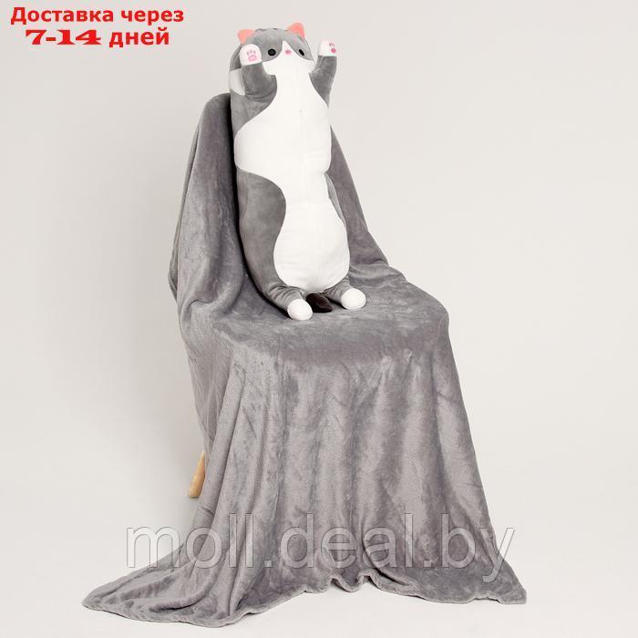 Мягкая игрушка "Котик" с пледом, 65 см, цвет серый - фото 4 - id-p227075899