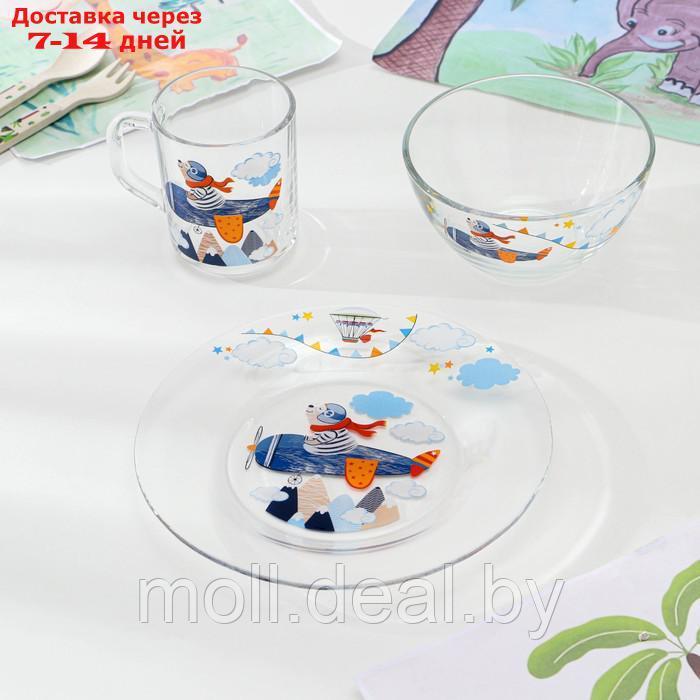 Набор детской посуды "Авиаторы", стеклянный, 3 предмета - фото 1 - id-p227102780