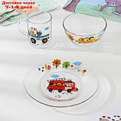 Набор детской посуды "Спецтехника", стеклянный, 3 предмета