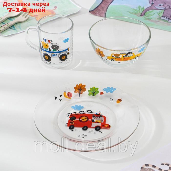 Набор детской посуды "Спецтехника", стеклянный, 3 предмета - фото 1 - id-p227102782