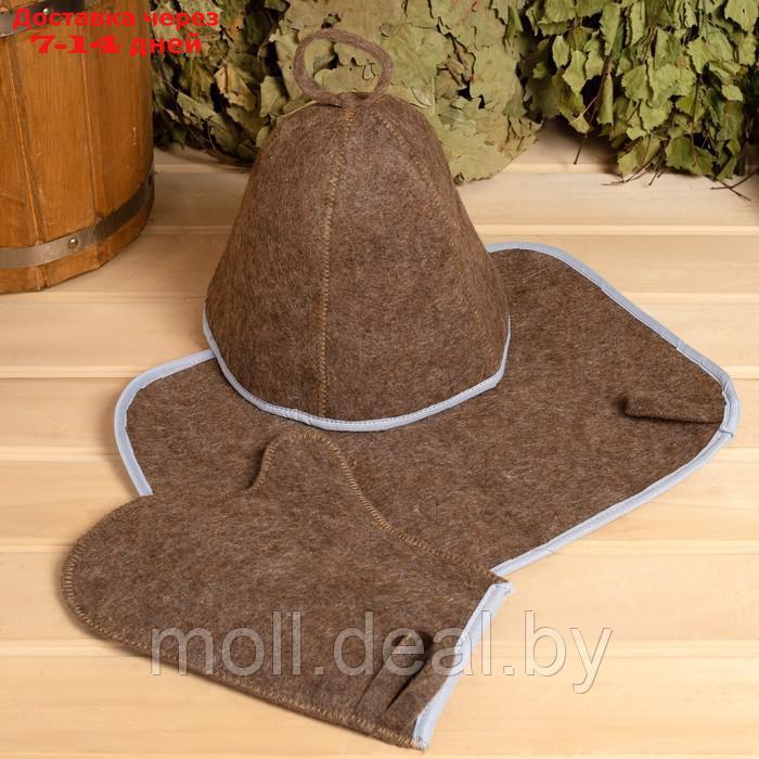 Набор для бани 3 предмета (коврик, шапка, рукавица) с цветной окантовкой МИКС - фото 1 - id-p227118259
