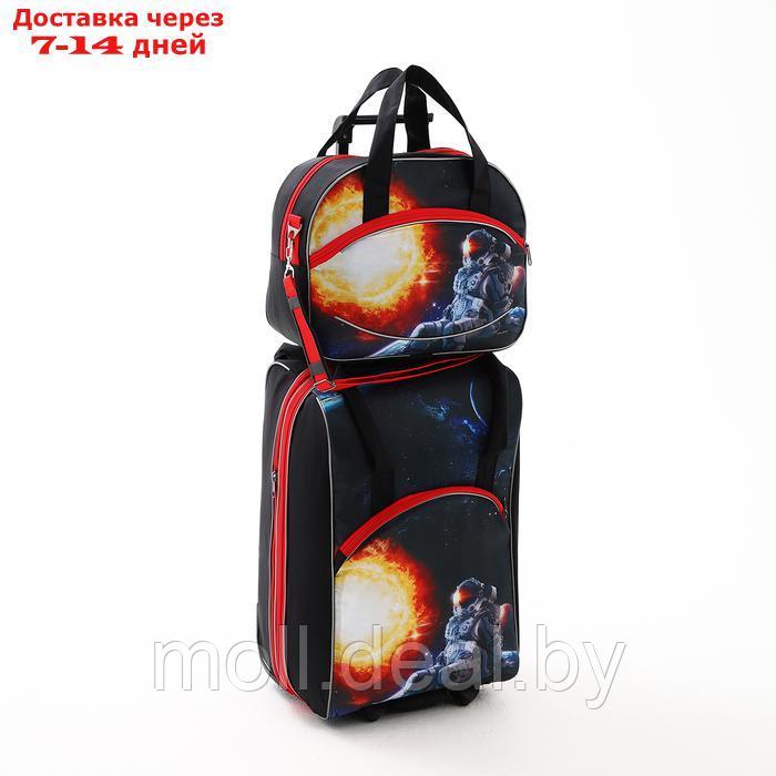 Чемодан на молнии, дорожная сумка, набор 2 в 1, цвет чёрный/красный - фото 1 - id-p227089831