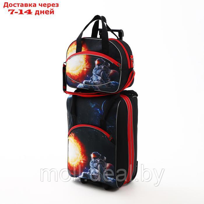 Чемодан на молнии, дорожная сумка, набор 2 в 1, цвет чёрный/красный - фото 3 - id-p227089831