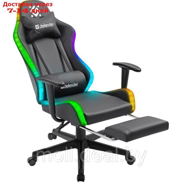 Кресло игровое DEFENDER Watcher, до 120 кг, подставка для ног, подсветка, иск. кожа, черное - фото 4 - id-p227102793