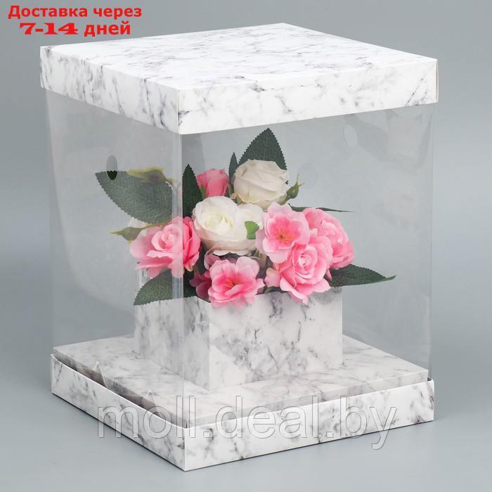 Коробка для цветов с вазой и PVC окнами складная "Мрамор", 23 х 30 х 23 см - фото 1 - id-p227113275