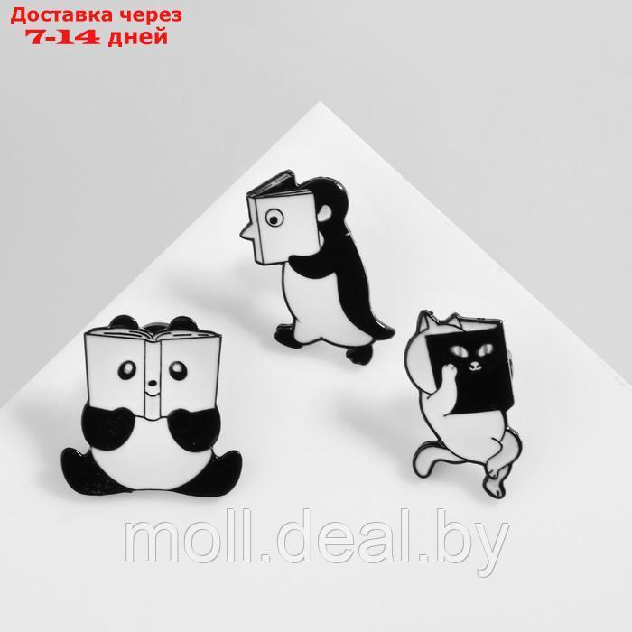 Набор значков (3шт) "Комиксы" с животными, цвет чёрно-белый в чёрном металле - фото 2 - id-p227088894