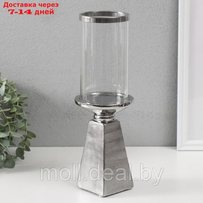 Подсвечник керамика, стекло на 1 свечу "Буэно" d=7,5 см серебро 9,5х9,5х29,5 см - фото 1 - id-p227080967