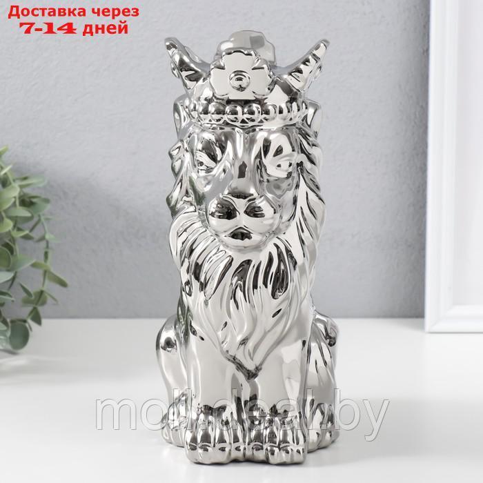 Сувенир керамика "Лев в короне" серебро 17х12х26 см - фото 1 - id-p227080976