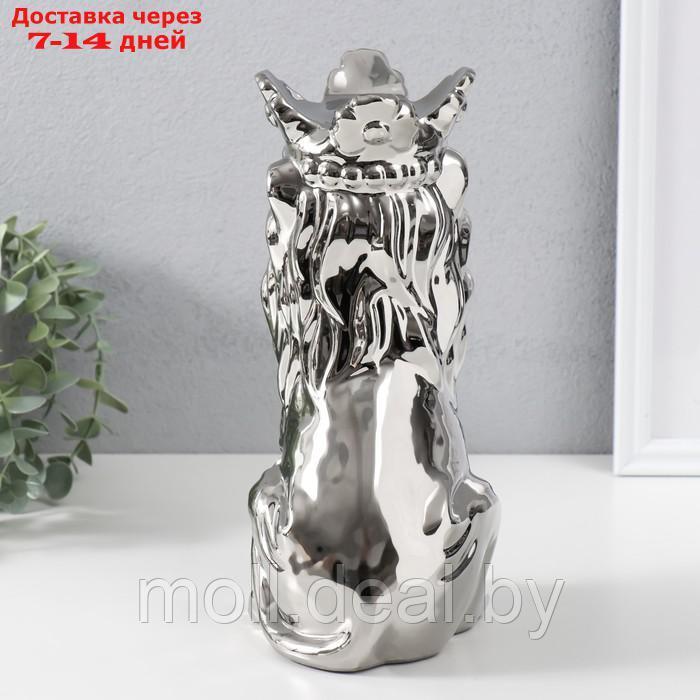 Сувенир керамика "Лев в короне" серебро 17х12х26 см - фото 4 - id-p227080976