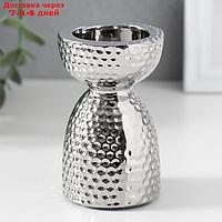 Подсвечник керамика на 1 свечу "Иллюзия" d=4 см серебро 6,5х6,5х10 см