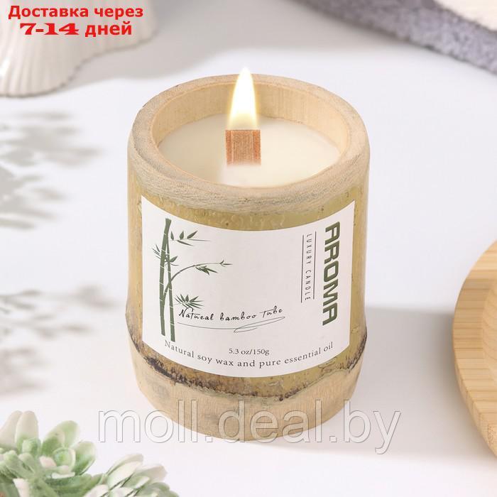 Свеча ароматическая в бамбуке "Душистая гардения", соевый воск, 25ч, 150 гр, 8,5х8 см