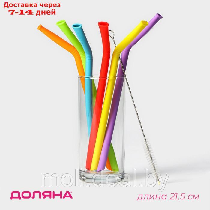 Трубочки силиконовые для напитков d-1*21,5см (с ёршиком), цвет ассорти - фото 1 - id-p227090923