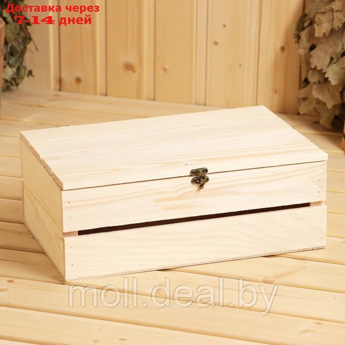 Ящик деревянный 35×23×14 см подарочный с реечной крышкой, с замком - фото 1 - id-p227091945