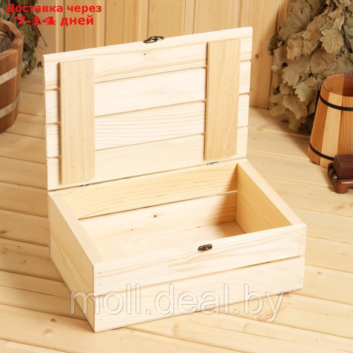 Ящик деревянный 35×23×14 см подарочный с реечной крышкой, с замком - фото 3 - id-p227091945