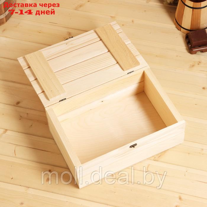 Ящик деревянный 35×23×14 см подарочный с реечной крышкой, с замком - фото 4 - id-p227091945