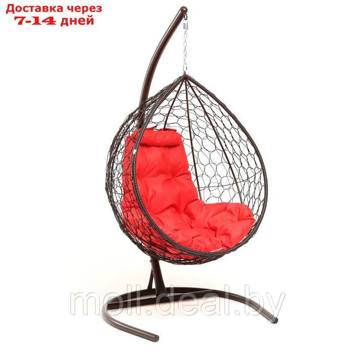 Подвесное кресло КОКОН "Капля" красная подушка, стойка, коричневое - фото 1 - id-p226885864