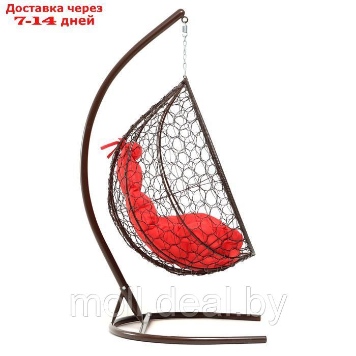 Подвесное кресло КОКОН "Капля" красная подушка, стойка, коричневое - фото 2 - id-p226885864