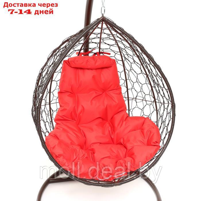 Подвесное кресло КОКОН "Капля" красная подушка, стойка, коричневое - фото 4 - id-p226885864