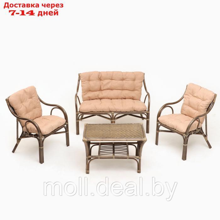 Набор садовой мебели "Makita": 2 кресла, диван, стол, ротанг тёмный, подушки бежевые - фото 1 - id-p227075070