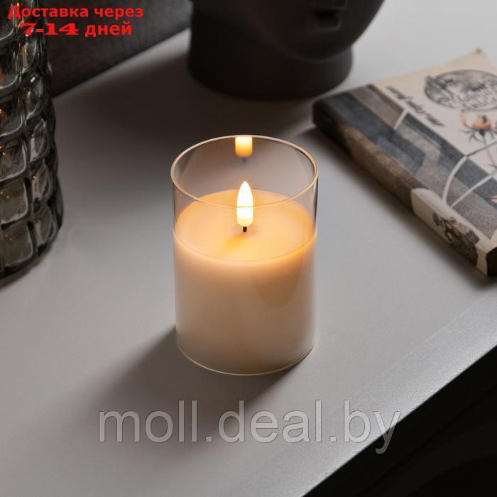 Светодиодная свеча белая, 7.5 × 10 × 7.5 см, воск, пластик, батарейки АААх3 (не в комплекте), свечение тёплое - фото 1 - id-p227081042