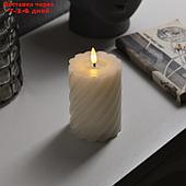 Светодиодная свеча витая белая, 7.5 × 12.5 × 7.5 см, пластик, воск, батарейки АААх2 (не в комплекте), свечение