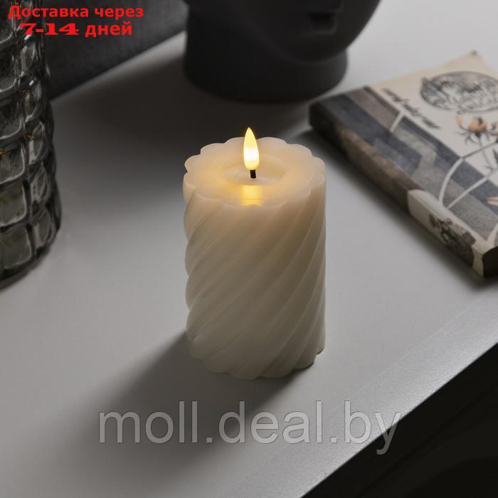 Светодиодная свеча витая белая, 7.5 × 12.5 × 7.5 см, пластик, воск, батарейки АААх2 (не в комплекте), свечение - фото 1 - id-p227081043