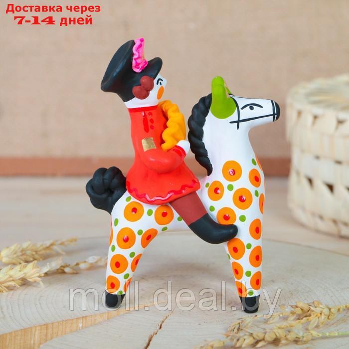Дымковская игрушка "Всадник с гармошкой", 16 см - фото 4 - id-p227082033