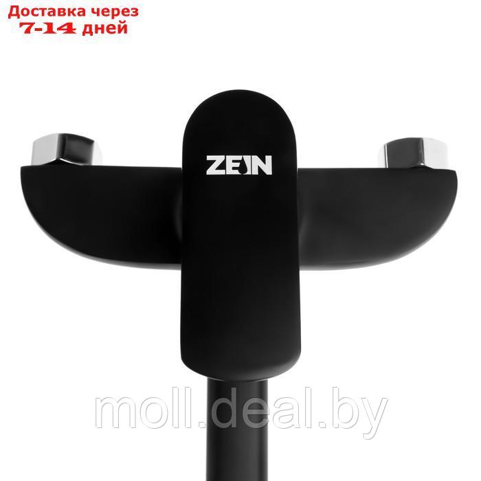 Смеситель для ванны ZEIN Z2493, излив 35 см, картридж 35 мм, с душ набором, черный/хром - фото 4 - id-p227111334