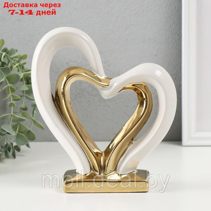 Сувенир керамика "Сплетённые сердца" белый с золотом 5,5х17,5х19,5 см - фото 1 - id-p227081061