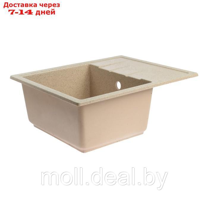 Мойка для кухни из камня ZEIN 150/Q5, 575 х 470 мм, прямоугольная, перелив, цвет песочный - фото 2 - id-p227105307