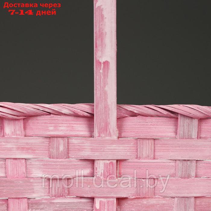 Корзина плетеная, 21,6 х 21,6 х 10/38 см, розовая, бамбук - фото 4 - id-p227089960