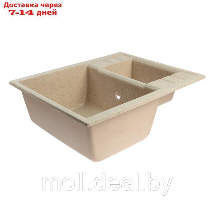 Мойка для кухни из камня ZEIN 190/Q5, 760 х 509 мм, прямоугольная, перелив, цвет песочный - фото 2 - id-p227105312