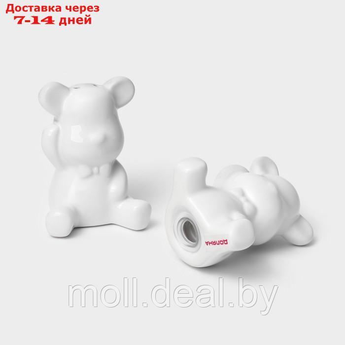 Набор для специй Доляна "Стильный мишка", 2 предмета: солонка 30 мл, перечница 30 мл, цвет белый - фото 5 - id-p227076096