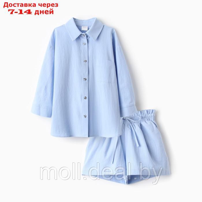 Костюм для девочки (рубашка и шорты) MINAKU, цвет голубой, рост 134-140 см - фото 7 - id-p227103023