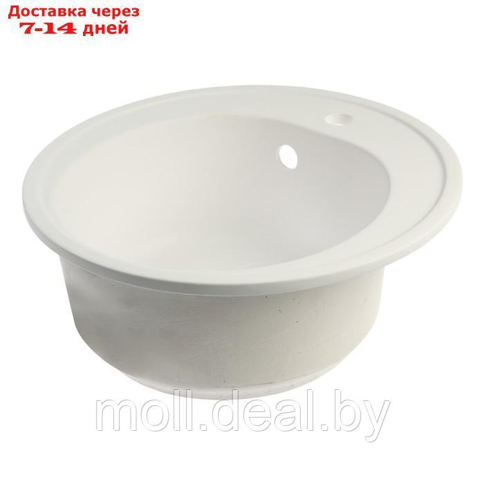 Мойка для кухни из камня ZEIN 3/Q1, d = 510 мм, круглая, перелив, цвет белый лед - фото 2 - id-p227105332